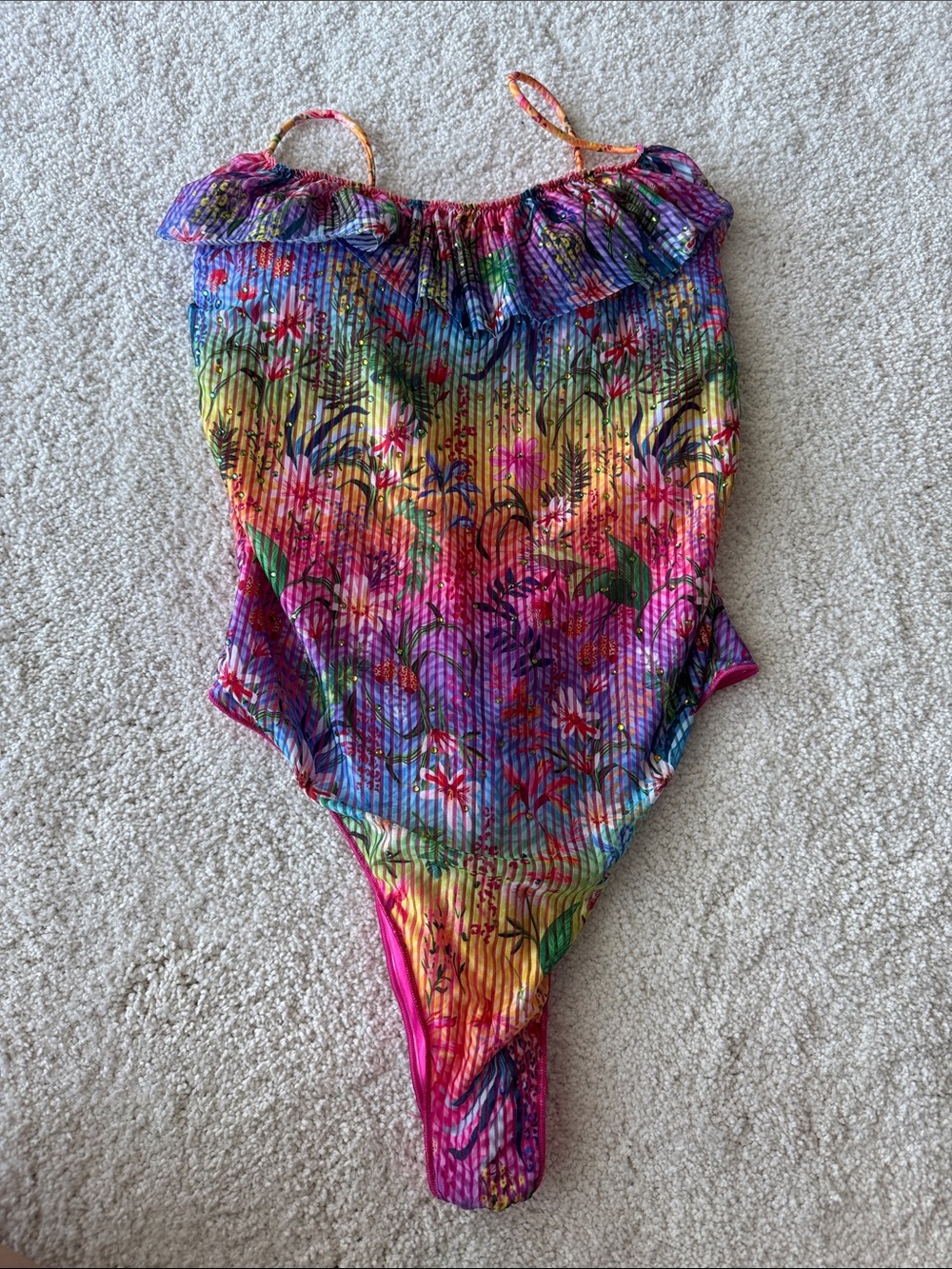 Pin-Up Stars Multicolor Embellished Floral Ruffle One-Piece Swimsuit